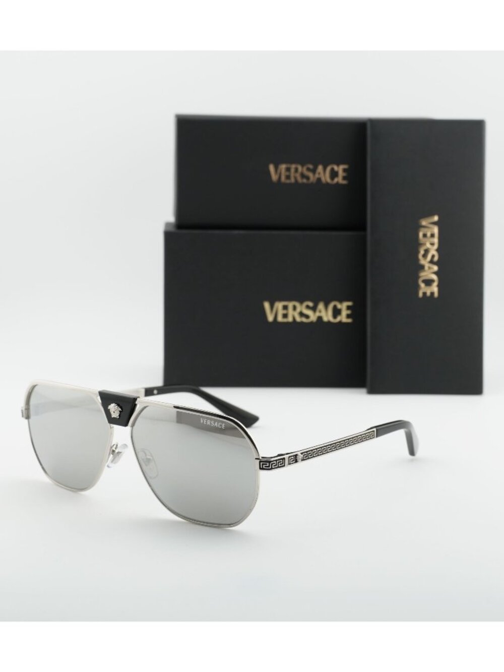 Versace VE2294 10006G Aviator Sunglasses – Silver / Light Grey